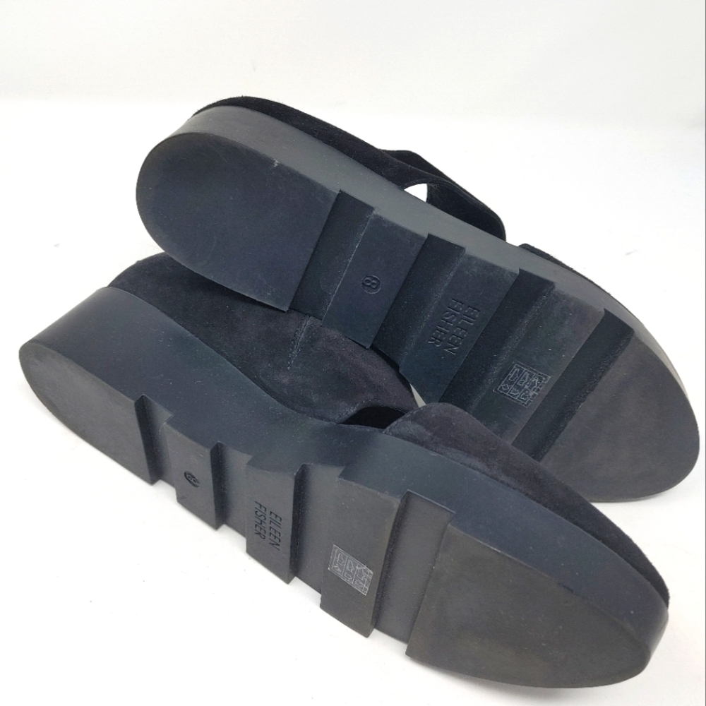 Eileen Fisher Turban Asymmetrical Wedge Black Suede Size 8 - Picture 11 of 11